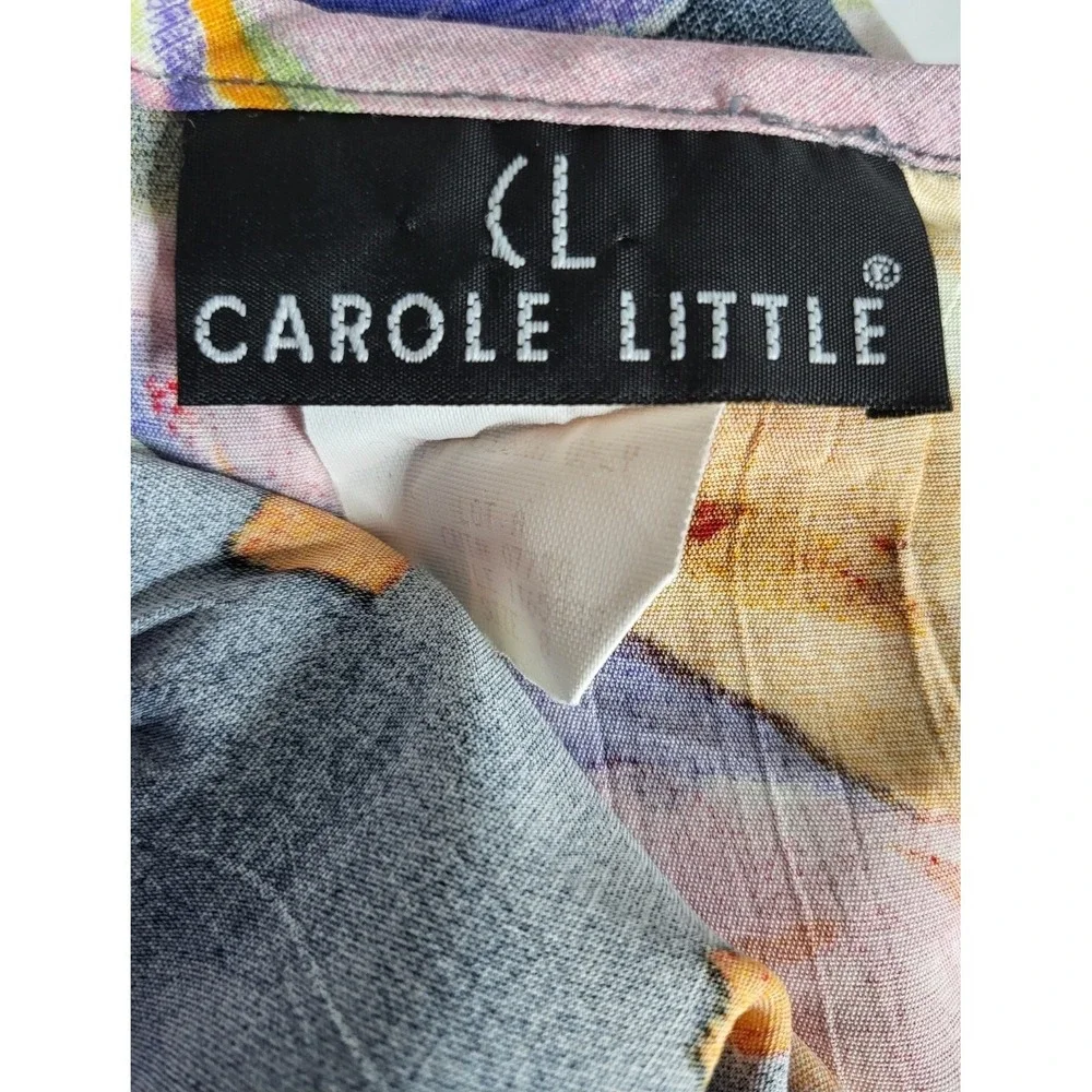 Vintage Carole Little Abstract Art Print Blouse Rayon Crepe Short Sleeve Boho L